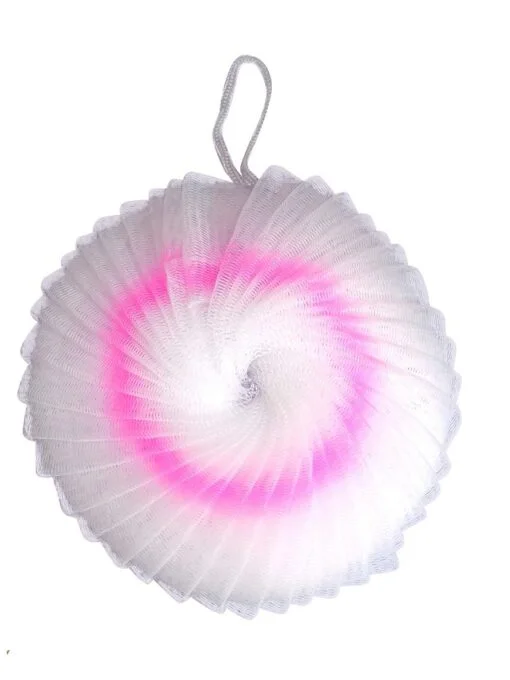 White and pink color shower loofa.