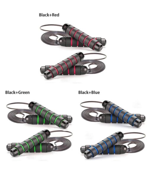 Adjustable skipping rope shown in 5 different colors.