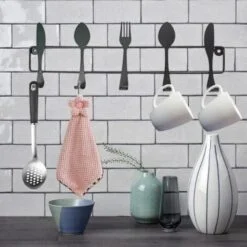 Black color utensils shaped wall mount hook hanger