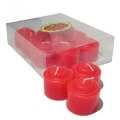 Red color scented candles set is presented