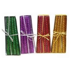 Glitter candle is presented in green, purple, red, and yellow color
