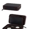 Two watches are arranged in a zipper watch storage case.