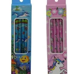 Blue color pencil set is at the left and pink color pencil set is at the right.