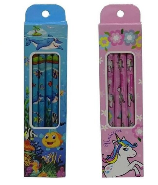 Blue color pencil set is at the left and pink color pencil set is at the right.