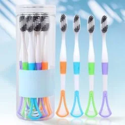 4 toothbrush with tongue scraper packet is displayed.