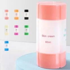 Multiple color travel containers for shampoo and conditioner are presented