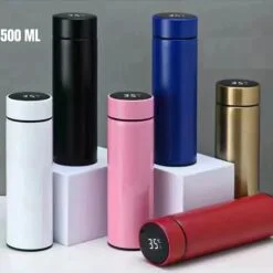 500ml stainless steel temperature water bottle is presented in white, black, pink, blue, copper, and red color.