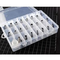 24 Pieces plastic cake nozzle set is organized in a plastic box