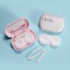 Pink and blue color contact lens case with mirror.