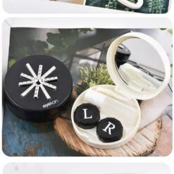 Bright star design round contact lens case with mirror