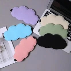 Cloud eye mask is presented in pink, blue, purple, black, olive, and cream color