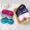 Eyelashes Print silk eye mask is presented in majenta, grey, turquoise, black, navy blue, and light pink color.