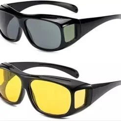 Black and yellow color hd vision goggles are shown.