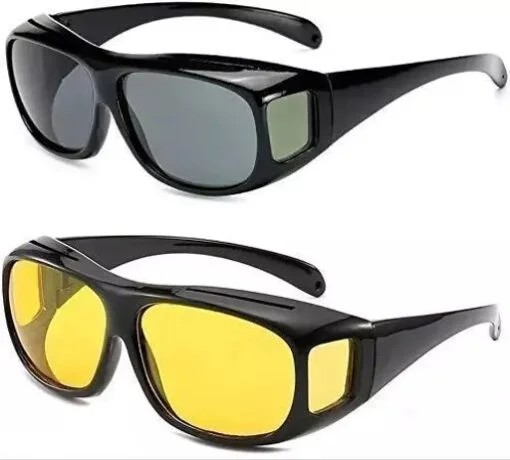 Black and yellow color hd vision goggles are shown.