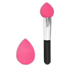 Pink color foundation sponge with handle.