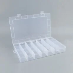 Empty transparent 28 compartment storage box