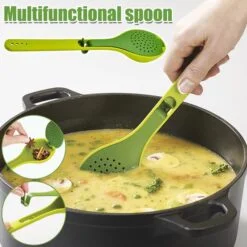 While cooking, woman is using infuser spoon to add flavor of spices in the gravy.