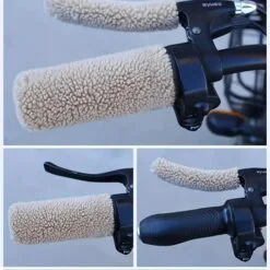 Soft beige color handle bar covers for bike are installed on a bike's handle and break