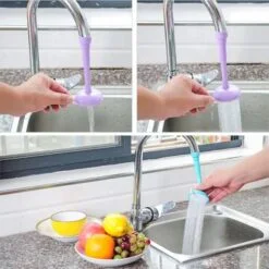 Woman is using silicone kitchen faucet for washing fruits and vessels in the sink effortlessly.
