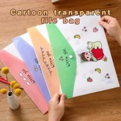 A4 Size Document Bag is shown in 4 different color combinations. A girl is holding green and white color A4 size document bag