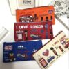 Canvas pencil pouch with the "I Love London" print shown in different colors and prints.