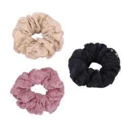 Satin hair scrunchie in golden, black, and purple color