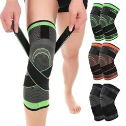 Woman is wearing knee compression support.