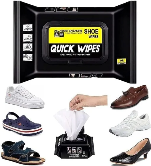 A man is drawing quick wipes for shoes from a wipes packet.