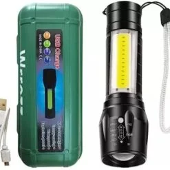 Black color 2 in 1 Flashlight Rechargeable USB Torch along with USB