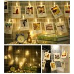 The Photo Wall Light Clips displayed in various rooms, such as a bedroom, living room, and hallway, showcasing its versatility.