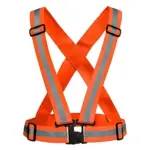 A bright reflective safety vest with adjustable straps, designed to enhance visibility in low-light conditions.