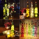 The clear glass bottles decorated with warm white LED fairy lights, creating a soft and inviting ambiance.