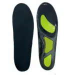 A pair of shoe insert insoles displayed on a flat surface, highlighting their overall design and size.