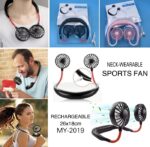 Customizable Comfort: 360° Rotatable Design for Optimal Cooling The Rechargeable Wearable Neck Fan being rotated 360 degrees, demonstrating its adjustable airflow direction.