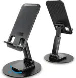 Compact & Adjustable: Close-up of Foldable Mobile Phone Stand Close-up view of the 360° Rotating Foldable Mobile Phone Stand, highlighting its foldable design, adjustable hinge, and non-slip base.