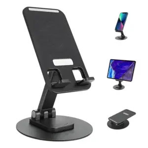 360° Rotating Foldable Mobile Phone Stand Enhanced Viewing: 360° Rotating Phone Stand for Optimal Angles A 360° Rotating Foldable Mobile Phone Stand holding a smartphone in landscape mode, showcasing its adjustable viewing angle and non-slip base. Better Price & quality compare to amazon and meesho