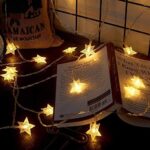 A person holding a 14 LED Small Star String Light with warm white LEDs, showcasing its portability and perfect size for decorating a wreath.