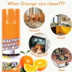 A sparkling clean kitchen scene showcasing various surfaces (countertops, appliances) cleaned with the Kitchen Oil & Grease Stain Remover Spray.