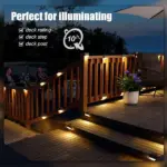 A pathway illuminated by several LED Solar Deck Lights, creating a safe and inviting nighttime atmosphere.