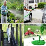 A person watering a garden with a magic water hose pipe, showcasing its expandable design and ease of use.