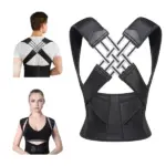 Adjustable Back Posture Belt in Use A person wearing an adjustable back posture belt, highlighting its design and how it supports the back and shoulders. Improved Posture: Adjustable Back Posture Belt Promotes Alignment