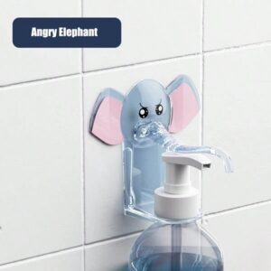 Whimsical and Functional: Elephant Design Soap Dispenser Holder A charming elephant-shaped soap dispenser holder made from plastic, featuring a built-in dispenser and space for a sponge or dish brush.