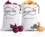 An image depicting the potato onion storage bag filled with potatoes and onions. This highlights the bag's functionality for storing these vegetables - Kitchen Accessories, Kitchen Items, Bags for Kitchen